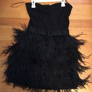 Aqua feather bottomed strapless dress